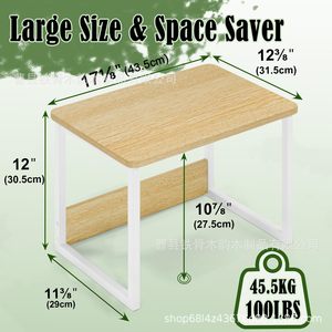 <b>Desktop</b> Storage Rack Printer Stand With <b>Shelf</b> For Home Office Organizer Freestanding Rectangle Maple Brown Black White - Product Image 3