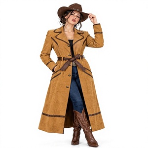 Maßgefertigter Damen Echtleder-Trenchcoat aus Wildleder, Vintage Western-Stil, Braun mit Gürtel, Polyester-Futter, OEM - Product Image 1