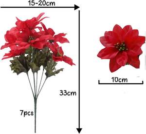 4 ‎ ‎ ‎ زهور البونسيتة الحمراء الاصطناعية ، 13 بوصة أحمر صناعي 7 سيقان باقة زهور عيد الميلاد الاصطناعية أزهار البونستيا الحريرية - Product Image 4