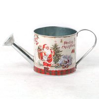 Kantong Santa Natal Nostalgia Motif Beruang Teddy dan Kotak-kotak Tartan, Pot Bunga Logam, Dekorasi Meja Tahan Lama untuk Rumah dan Taman