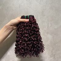 Superbe Lot de Cheveux Humains Vietnamiens Doublement Étirés, Bouclés Pixie Bourgogne, de Haute Qualité, avec Cuticules Alignées, pour Femmes