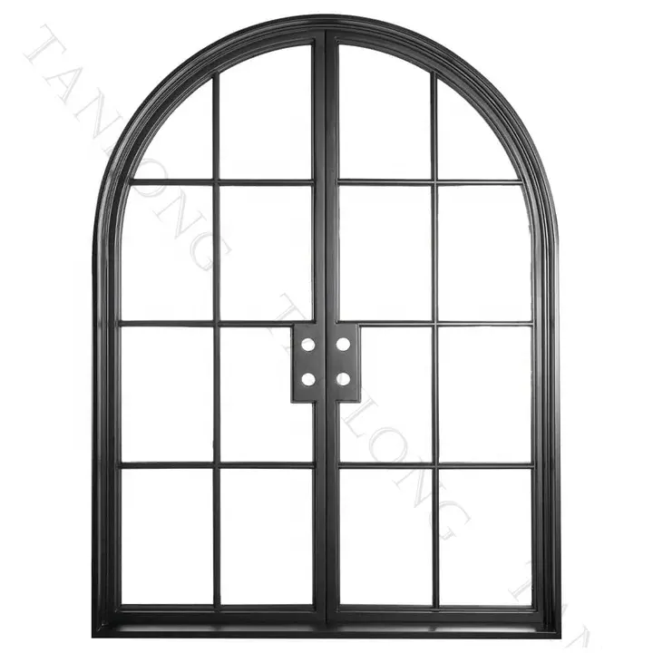 玄関の家のためのガラスが付いている工場現代鉄のフランスの正面玄関アーチ型の内部ドア