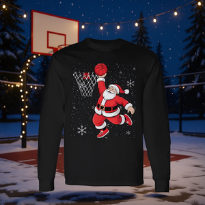 T-shirt à manches longues avec motif Père Noël faisant le slam dunk, design de Noël - Product Image 3