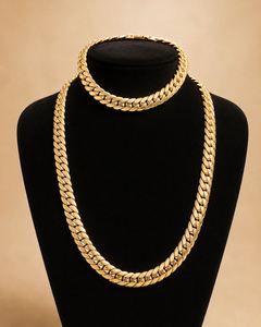 Conjunto de Joyería Clásico de Moda, Cadena Cubana y Collar Chapados en Oro de 14k para Hombre, Joyería para Boda, Compromiso y Fiesta - Product Image 2