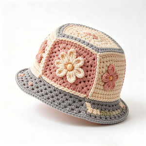 Sombrero de Pescador Tejido a Mano con Parches Florales, de Hilo de Algodón, para Primavera, Verano, Playa y Viajes - Product Image 6