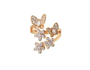 Venta al por mayor de joyería de moda personalizada con incrustaciones de mariposa anillo de circón clásico simple anillo de cobre de latón 18K anillo chapado en oro