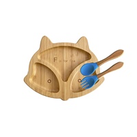 Assiette à ventouse en bambou, assiettes et cuillère pour tout-petits en bambou, assiette en bambou entièrement naturelle et non toxique, et ensemble repas pour tout-petits avec cuillère