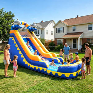 Grand toboggan aquatique gonflable sur le thème des dauphins avec <span class=keywords><strong>piscine</strong></span> à jets d'eau pour enfants et adultes, idéal pour les fêtes d'été en extérieur et la <span class=keywords><strong>location</strong></span>. - Product Image 3