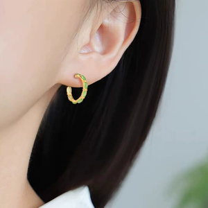 Pendientes de Ágata Natural Verde Espinaca con Incrustaciones de Plata S925, Chapados en Oro de 18K, Modernos, para Mujer, Aniversario - Product Image 1
