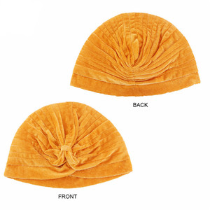 Nouveautés en gros d'usine : Bonnets turban d'<span class=keywords><strong>hiver</strong></span> en velours uni à volants, bonnets <span class=keywords><strong>chimio</strong></span> pour femmes, bonnets de nuit – 9 couleurs - Product Image 3