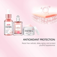 Ensemble de soins de la peau pour le visage hydratant rose, anti-âge, raffermissant et éclaircissant, à l'acide hyaluronique, à la niacinamide et à la vitamine E, marque privée