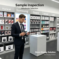 Vitrine murale moderne pour téléphones portables avec éclairage LED, présentoir d'accessoires numériques, en MDF sur mesure