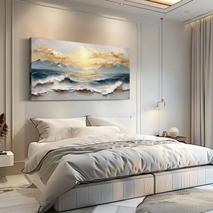 Ocean Wave Oil Painting Textured <b>Canvas</b> Still Life Hanging Decor Large Golden Coastal Sunset Mountain Lake Landscape Bedroom - Product Image 2