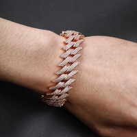 Bracelet de mariage tendance pour homme en or véritable, chaîne cubaine à fermoir ardillon 20 mm, entièrement sertie de zircons, style hip-hop