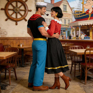 Costume de couple <span class=keywords><strong>Popeye</strong></span> <span class=keywords><strong>et</strong></span> <span class=keywords><strong>Olive</strong></span> Oyl - Tenue de cosplay rétro de <span class=keywords><strong>dessin</strong></span> <span class=keywords><strong>animé</strong></span> - Ensemble de fête sur le thème des marins - Product Image 4