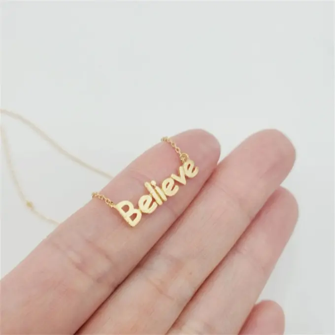 Chic Brushed Believe Pendant Necklace Custom inspired Jewelry Believe charm Choker Necklace Stainless steel Women Christmas Gift