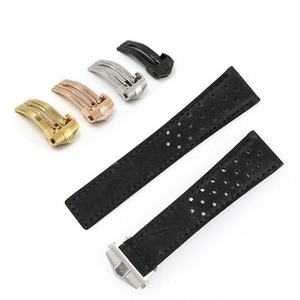 Correa de Reloj de Lujo de 20mm 22mm de Gamuza Negra de Piel Genuina Deportiva con Característica Transpirable y Cierre de Mariposa - Product Image 1