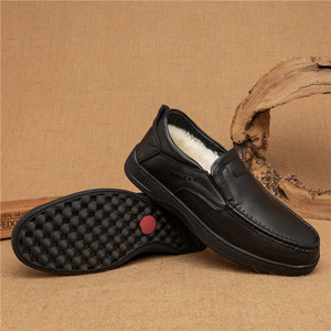 Chaussures d'hiver pour hommes en cuir véritable, doublure en fourrure, bout rond, semelle en caoutchouc, confortables, chaudes, pour l'intérieur et l'extérieur - Product Image 2