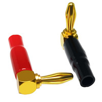 Connecteur de câble de haut-parleur plaqué or 4 mm, coudé à 90 degrés, sans soudure, type banane en L