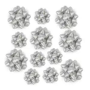 12ct Gift Bows Matte Silver Confetti Bow Making Machine Solid Pp Plastic Ribbon Gift Star Bow