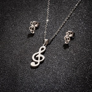 Treble G Clef Acier Inoxydable Plaqué Or Pendentif Bijoux Ensemble Collier Boucles D'oreilles Conception Cadeau - Product Image 2