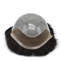 Toupee de pelo indio Remy virgen europeo, encaje suizo frontal PU, piel fina, cuerpo ondulado, negro Natural, Bio, productos al por mayor para hombres, venta al por mayor