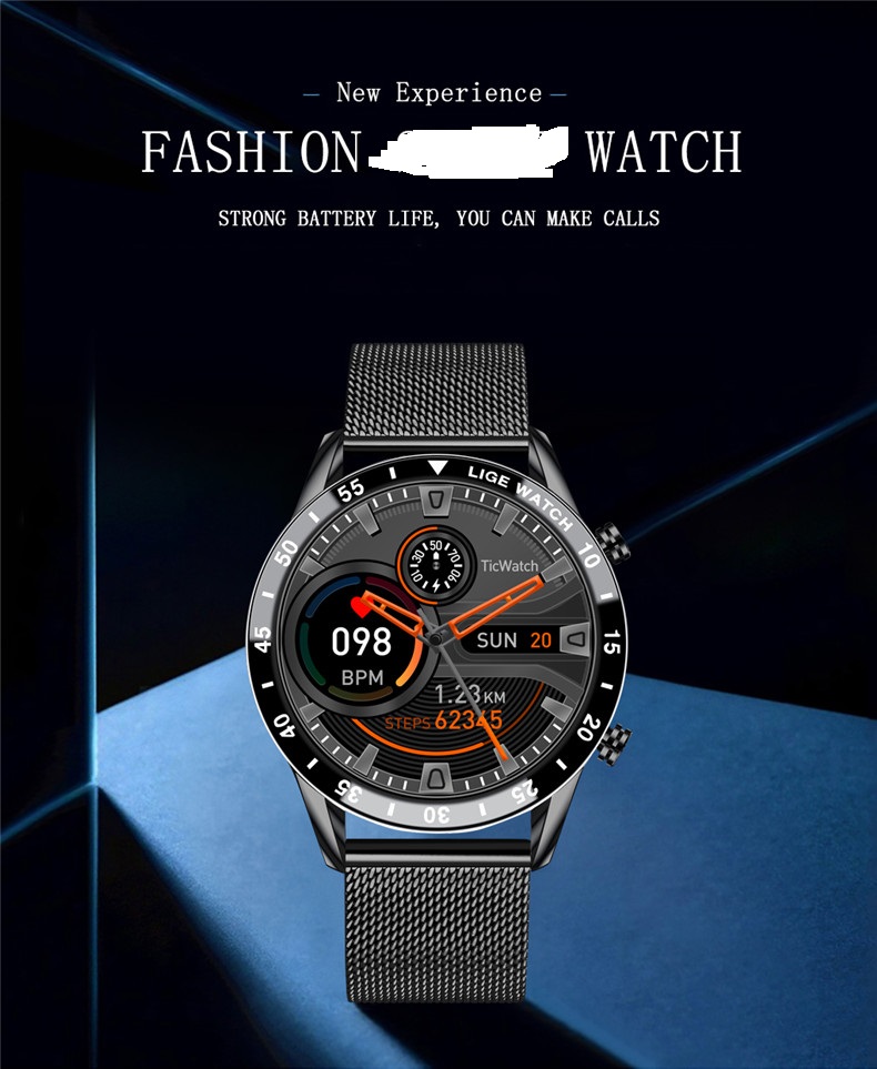 LIGE – montre de fréquence cardiaque pour hommes, bracelet en maille, entièrement tactile, étanche, sport, Fitness, de luxe, pour IOS et Android, 0189