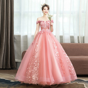 Off The Shoulder Floral Organza <b>Ball</b> Gown Empire Waist Long Evening Dress For Women - Product Image 3