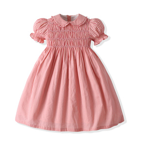 2027 Girls <strong>Summer</strong> <strong>Dresses</strong> Peter Pan Collar Puff Sleeve Smocked Plaid Clothing Wholesale <strong>Dress</strong> for Kids Girls 2 to <strong>14</strong> Years Old - Product Image 1