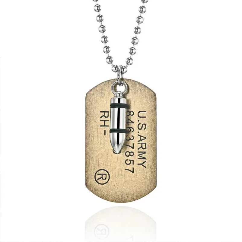 Hot selling Stainless steel men's army soldier simple Vintage bullet chain necklace jewelry
