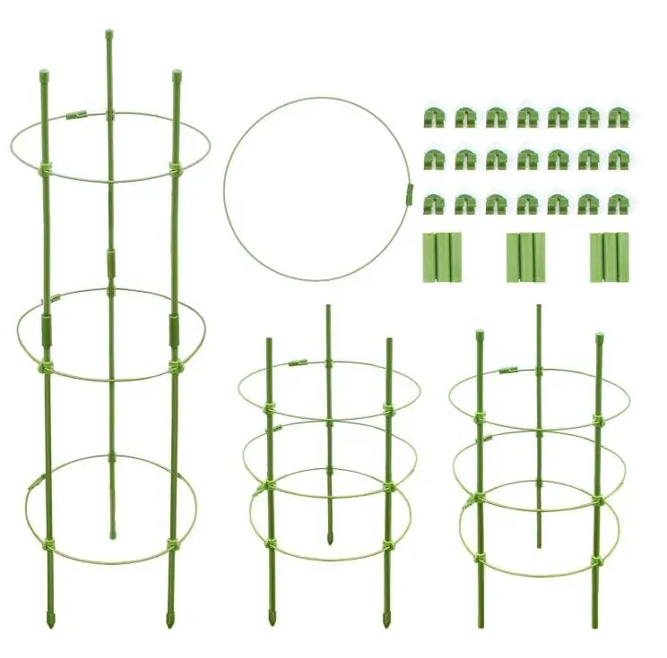 18 "ガーデンプラントサポートトマトケージステーク、3つの調整可能なリング付きサポーターフルーツグロークライミングプラント滑り止め耐衝撃性