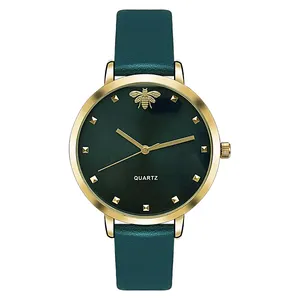 Best Brand Watches Own Logo Most welcomed High Quality Women Watches Custom Brand Green dial Quartz Watches Leather for ladies