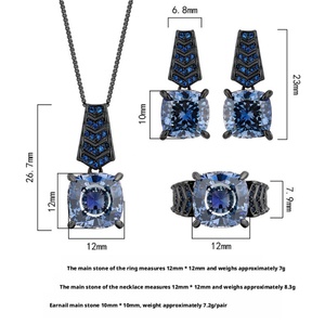 Factory Wholesale Eco-friendly Copper Black Gold Plated 14-12MM Zircon Pendant Earrings <b>Ring</b> Set Black Jewelry Set for Banquet - Product Image 2