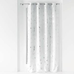Rideau à œillets imprimé métallisé BLOOMY blanc/argent 140x260cm - Product Image 1