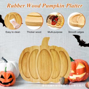 Wooden Halloween Pumpkin Tray Snack Fruit Cheese Compartmentalized Party <b>Plate</b> - Product Image 5