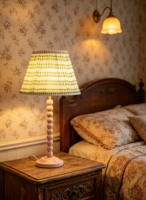 Abat-jour LED moderne et simple, plissé flexible, lumière d'ambiance, motif géométrique triangulaire rose et vert aquarelle, en tissu