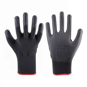 Durable transpirable 13G ESD negro PU recubierto guantes de seguridad negro PU guantes para trabajos de construcción