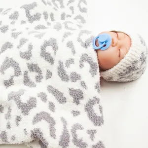 New Design Super Soft 100% Polyester Knitted Leopard Baby Blanket Swaddle