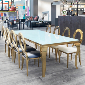 Bàn ăn hình chữ nhật bằng thép không gỉ sang trọng hiện đại vàng ánh sáng bàn ăn kính và ghế đơn giản thời trang nhà hàng khách sạn - Product Image 2