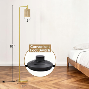 Lámpara de pie contemporánea de latón con altura ajustable, pantalla beige y fuente de luz LED para sala de estar y dormitorio - Product Image 4
