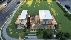 บ้านพักตากอากาศโครงสร้างเหล็กไม้เคลื่อนย้ายได้ระดับไฮเอนด์ พร้อมกล่องบรรจุภัณฑ์แบบพับได้ สำหรับโรงแรม รีสอร์ท สวนกลางแจ้ง และห้องอาบแดด - Product Image 6