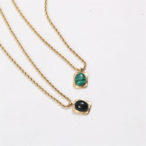 18k Gold Plated Stainless Steel <b>Rope</b> <b>Chain</b> Necklace Women Oval Shape Agate Natural Stone Jewelry Necklaces - Product Image 4