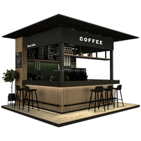 Kiosque à café noir moderne, kiosque extérieur moderne, conteneur, kiosque alimentaire mobile en bois pour centre commercial, jus, bubble tea, boissons