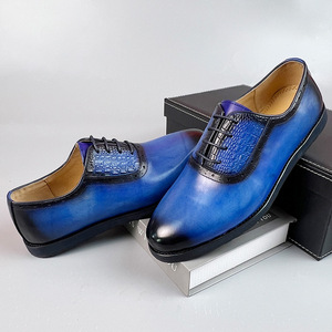 Chaussures habillées pour hommes en cuir véritable, style Oxford, bout rond, à lacets, respirantes, pour le bureau et la carrière, toutes saisons, semelle extérieure en caoutchouc, cuir de vachette - Product Image 2