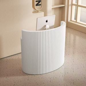 Simple Modern Curved Engineered Board Front Desk Reception Counter for Beauty Salon and Bar - Product Image 1