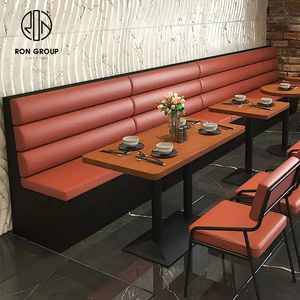 Muebles Modernos de Madera y Cuero para Restaurantes de Comida Rápida, Sofá, Sillas y Mesa - Product Image 4