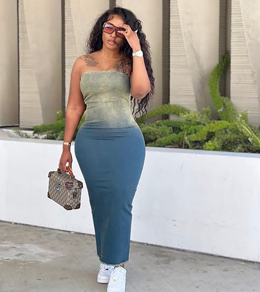 Midi Ladies Dress Jeans Street Wear Ombre Denim Straight Strapless Dress  Tight Jean Dresses Denim Women| Alibaba.com