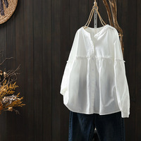 Chemise en coton rayée bleue pour femme, à manches longues, nouveau style printemps, avec bordure ondulée, coupe ample amincissante, chemise de base