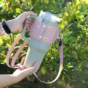 Trong Kho Xách Tay Giữ Cốc 30 & 40 Oz PU Da <span class=keywords><strong>Cup</strong></span> Tay Áo Với Thẻ Túi Có Thể Điều Chỉnh Tumbler Túi - Product Image 3