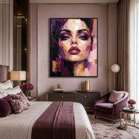Peinture à l'huile abstraite texturée de portrait féminin de luxe, peinture sur toile impasto, peinte à la main, cadre en bois, décoration contemporaine, sur mesure